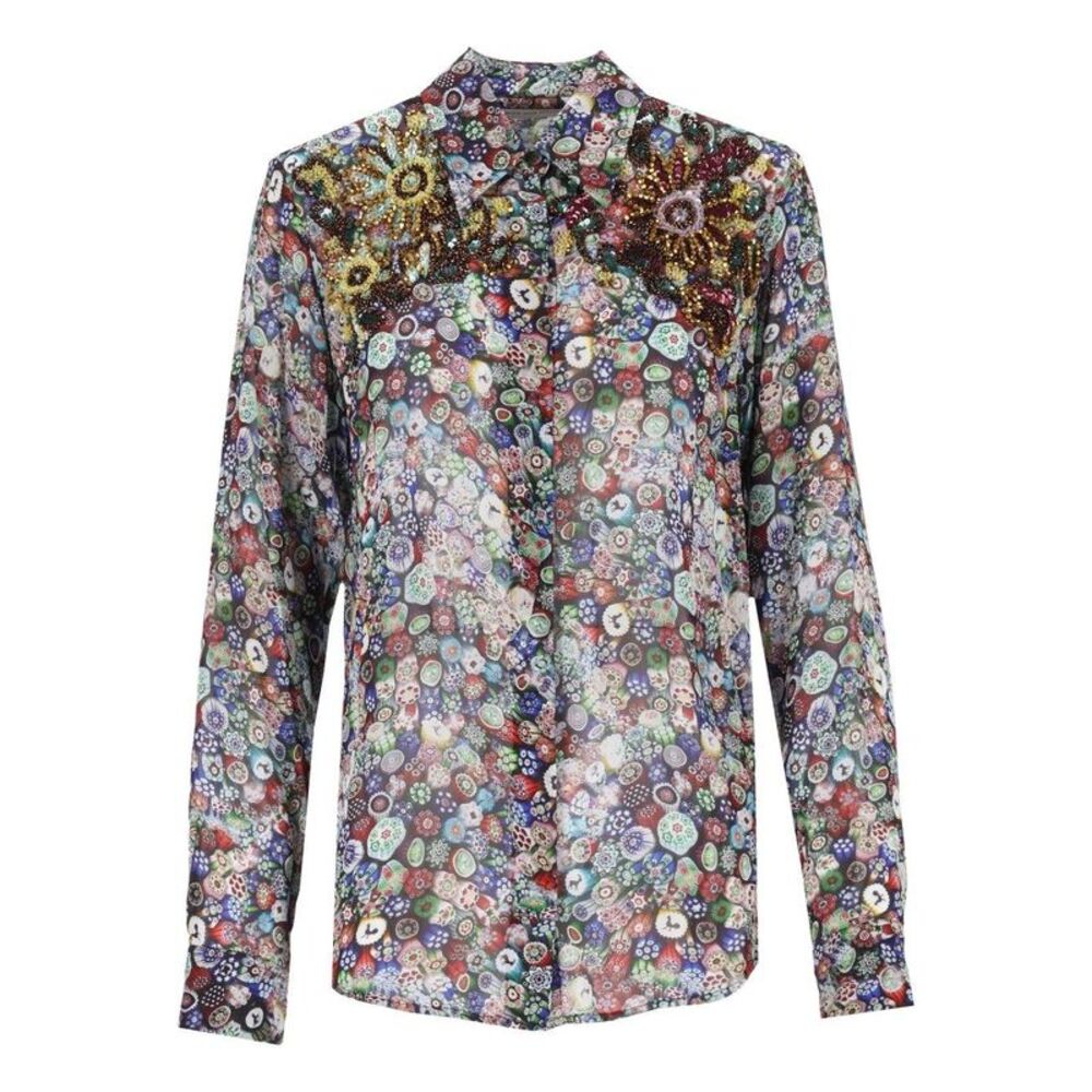 Dries Van Noten Women Printed Georgette Blouse With Sequin Decorations